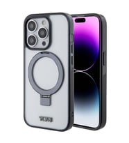 TUMI iPhone 15 Pro Max Kılıf TUMI Orjinal Lisanslı M-safe Şarj Özellikli Metal Logolu Ring Standlı Silikon Kapak (Beyaz)