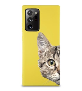 Samsung Galaxy Note 20 Ultra Uyumlu Lansman Kılıf Catface Tasarımlı İçi Kadife Kapak-Sarı (Şeffaf)
