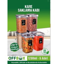 OFFBOX 6 Lı 12 Parça 1,2 Litre Kare Erzak Saklama Kutusu Takımı 20 Etiketli Baharatlık