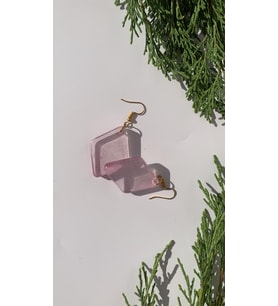 Transparan Lila Eflatun Renkli Gold Aksesuarlı Karo Şekil Epoksi Küpe El Yapımı Hediyelik