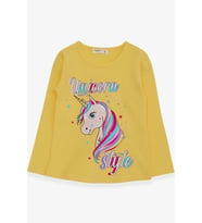 Breeze Kız Çocuk Uzun Kollu Tişört Unicorn 2-6 Yaş, Sarı