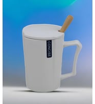 Mermer Tasarımlı Kapaklı Kaşıklı Sıcak Tutan Kupa Bardak Fincan Mug Mini Motivasyon Termos 330 ml. (MAVI-BEYAZ)