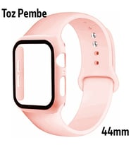ALLY Apple Watch 4-5-6 44mm Silikon Kordon Kayış ve Ekran Koruyucu Kılıf TOZ PEMBE