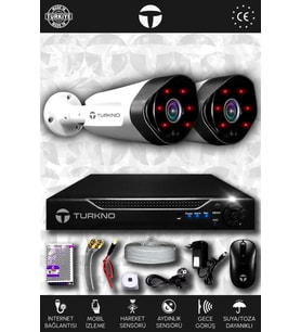 TURKNO 2 Kameralı Galia 2 Dış Kamera Set HDD'siz Full HD Gece Görüşlü Güvenlik Kamerası Sistemi