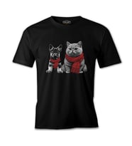 Baby Dog and a Cat Wearing Scarves Siyah Erkek Tshirt