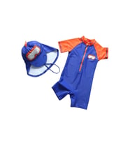 Petityu UPF50+ Güneş Korumalı Scubadiver Dalgıç Desenli Şirin Mavi Erkek Çocuk Mayo Şapka Set (SAKS MAVI)