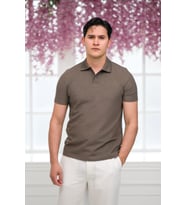 Slimfit Spor Örgü Kumaş Tek Düğme Polo Yaka T-shirt
