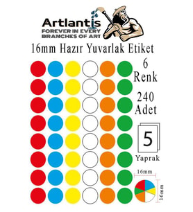 16 mm Renkli Hazır Yuvarlak Etiket 240 lı 1 Paket Mix Color Ofis Etiketleri Kendinden Yapışkanlı Nokta Etiket (Çok Renkli)