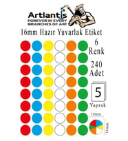 16 mm Renkli Hazır Yuvarlak Etiket 240 lı 1 Paket Mix Color Ofis Etiketleri Kendinden Yapışkanlı Nokta Etiket (Çok Renkli)