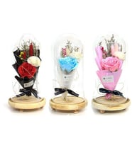 Fanus Gül 28/14cm Cam Fanus Led Işıklı Hediyelik