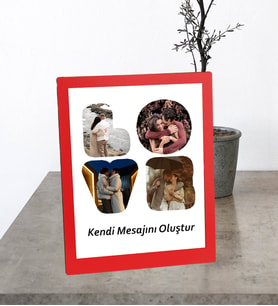 Masaüstü Kırmızı Love Kendi Mesajını Oluştur Tasarımlı 4 Fotoğraflı Ahşap Mdf Resimli Kolaj Çerçeve