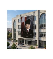 Kalpaklı Mustafa K.Atatürk ve Türk Bayrağı Poster Bayrak Raşel Kumaş 6x9 metre ATA4