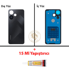 Infinix Hot 30İ Siyah Uyumlu Arka Kapak + B7000 Yapıştırıcı Arka Cam Batarya Pil Kapağı Lazer Kesim
