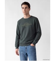 LCWAIKIKI Classic Haki Bisiklet Yaka Baskılı Erkek Kalın Sweatshirt