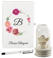 Anneme Hediye Kişiye Özel Defter ve Işıklı Melek Fanus Hediye Seti