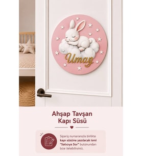 Ahşap Çocuğun İsmine Özel Tavşan Kapı Süsü-Bebek Hastane Kapısı ve Bebek Odası için Kapı Süsü