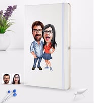 BK Gift Kişiye Özel Sevgililer Karikatürlü Beyaz Termo Deri Defter 16x24cm Model 105