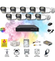 9 Kameralı Set - Yapay Zeka Özellikli Gece Renkli Gösteren 5MP SONY Lensli 12 Warm Ledli FULLHD Güvenlik Kamerası Seti 312W-116