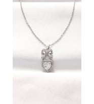 316L Çelik Silver Renk Zirkon Taşlı Kalpli Fiyonk Kolye - TJ-BKO8519