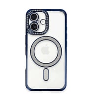 Apple iPhone 16 Kılıf Joke Simli Magneticsafe Kılıf - Lacivert