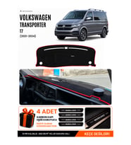 VOLKSWAGEN TRANSPORTER T7 (2021-2024) Uyumlu Torpido Örtüsü Torpido Kılıfı - Siyah Kırmızı