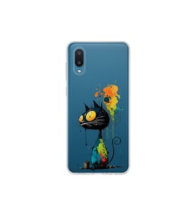 Samsung Galaxy A02 ile Uyumlu Splash Kedi Tasarımlı Şeffaf Silikon Kılıf
