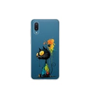 Samsung Galaxy A02 ile Uyumlu Splash Kedi Tasarımlı Şeffaf Silikon Kılıf