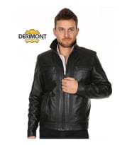 Hakiki Deri Siyah Erkek Deri Mont Dört Cepli Spor Deri Ceket