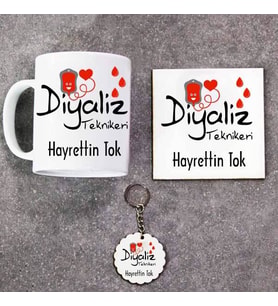 Diyaliz Teknikeri Kupa Bardak Altlık ve Anahtarlık Hediye Seti (Model 1)