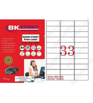 A1 Etiket Lazer Etiket tw-2033 100 A4 Sayfa Laser Etiket 63.5 x 25.4 mm Boyutunda 1 A4 Sayfada 33 Etiket