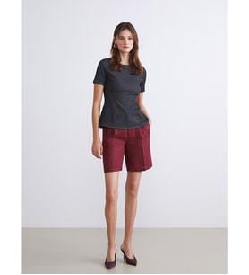 LCW Vision Bordo Loose Fit %100 Keten Kadın Pileli Şort