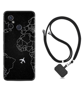 Xiaomi Redmi 12C Kılıf Resimli Boyun Askılı İpli Desenli Silikon Series Black Plane 1868
