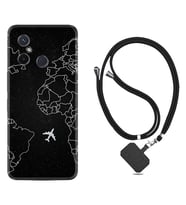 Xiaomi Redmi 12C Kılıf Resimli Boyun Askılı İpli Desenli Silikon Series Black Plane 1868