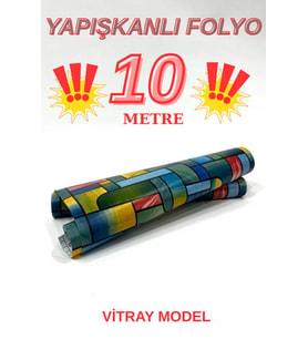 45cm x 10 Metre 1 Rulo Folyo Yapışkanlı Renkli Vitray Görünümlü Mutfak Duvar Kaplama Folyosu Kağıdı (Karışık)