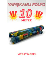 45cm x 10 Metre 1 Rulo Folyo Yapışkanlı Renkli Vitray Görünümlü Mutfak Duvar Kaplama Folyosu Kağıdı (Karışık)