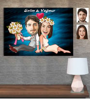 Kişiye Özel Karikatür Baskılı Ahşap Tablo Sevgili-26 30x40