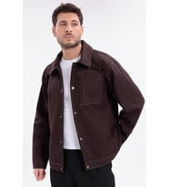 Erkek Dikiş Detaylı Oversize Gabardin Ceket - Mont (Kiremit)