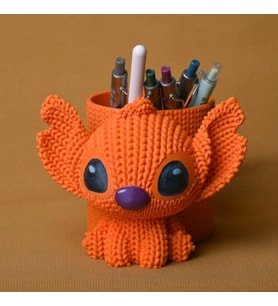 3D Baskı Knitted Kalemlik - Sevimli Karakterli Masaüstü Kalem Organizeri-Turuncu