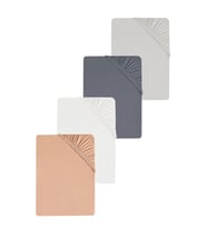 4 Adet Düz Pamuklu Tek Kişilik 80 x 200 x 30 cm Lastikli Penye Çarşaf (Gri-Beyaz)