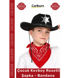 Özel Üretim Western Parti Kostüm Sheriff Rozet Şık Çocuk Kovboy Şapka Rozetli Siyah Kırmızı Bandana