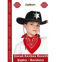Özel Üretim Western Parti Kostüm Sheriff Rozet Şık Çocuk Kovboy Şapka Rozetli Siyah Kırmızı Bandana