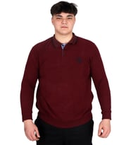 Mode XL Büyük Beden Erkek Sweat Polo Selanik Horse 23440 Bordo