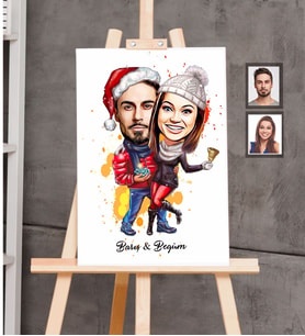 Kişiye Özel Yılbaşı Sevgili Karikatürlü Kanvas Tablo 20x30 Model-4