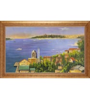Çerçeveli Paspartulu Manzara Tablo bm1087 (Gold)