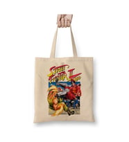 Street Fighter Afiş Poster Beyaz Bez Çanta Uzun Saplı Alışveriş Çantası Plaj Çantası