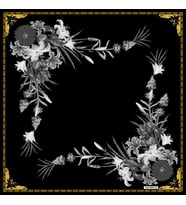 Çiçekli Desen Black Seri Twill Eşarp Eşarp Askısı ile Birlikte 90x90 cm Siyah Gr