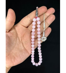 PEMBE RENK KUVARS TAŞI DOĞALTAŞ TESBİH KÜRE KESİM T-488 (Çok Renkli)