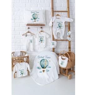 Pia Baby Premium %100 Pamuk 11 Parça İsimli Erkek Bebek Hastane Çıkışı Yeni Doğan Hediyelik Set 5023-00 (Ekru)