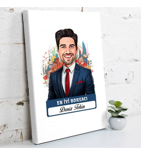Kişiye Özel Hediye Karikatürlü En Yakışıklı Borsacı Kanvas Tablo