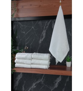Dantelli Güpürlü Lüks %100 Pamuk Çeyizlik 6 lı El Yüz Havlu Seti 40X70 - Beyaz - 4400